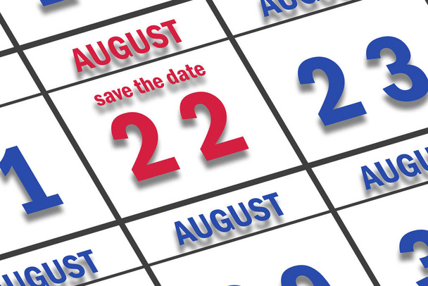 22 de agosto. Día 22 del mes, Fecha marcada Guardar la fecha en un calendario. verano mes, día del año concepto. - Foto, Imagen