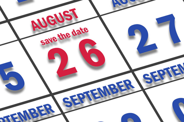 26 de agosto. Día 26 del mes, Fecha marcada Guardar la fecha en un calendario. verano mes, día del año concepto. - Foto, imagen