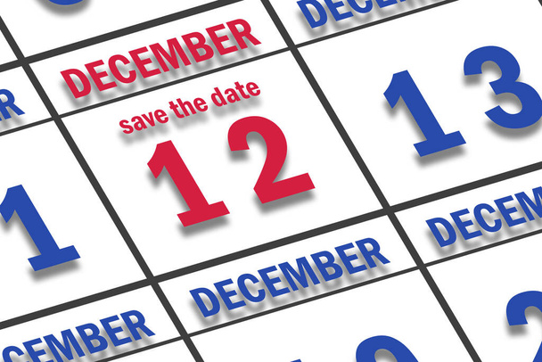 12 de diciembre. Día 12 del mes, Fecha marcada Guardar la fecha en un calendario. invierno mes, día del año concepto. - Foto, imagen