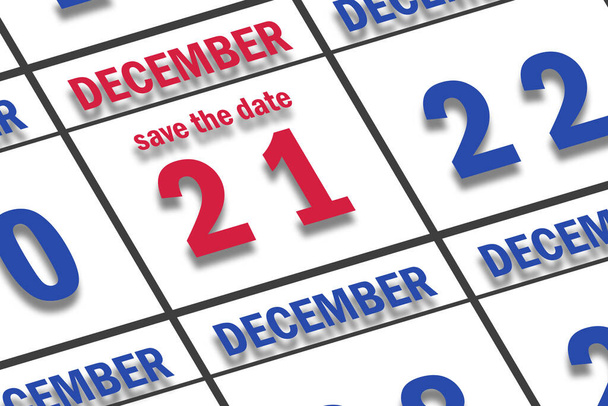 21 de diciembre. Día 20 del mes, Fecha marcada Guardar la fecha en un calendario. invierno mes, día del año concepto. - Foto, Imagen