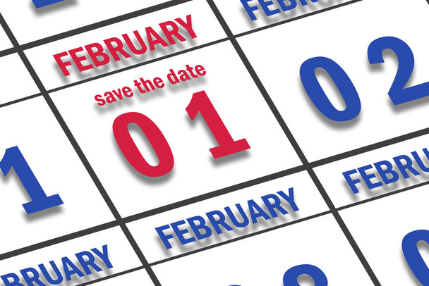 1 de Fevereiro. Dia 1 do mês, Data marcada Salvar a data em um calendário. mês de inverno, conceito de dia do ano. - Foto, Imagem