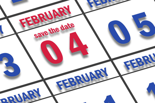 4 de Fevereiro. Dia 4 do mês, Data marcada Salvar a data em um calendário. mês de inverno, conceito de dia do ano. - Foto, Imagem