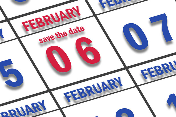 6 de Fevereiro. Dia 6 do mês, Data marcada Salvar a data em um calendário. mês de inverno, conceito de dia do ano. - Foto, Imagem