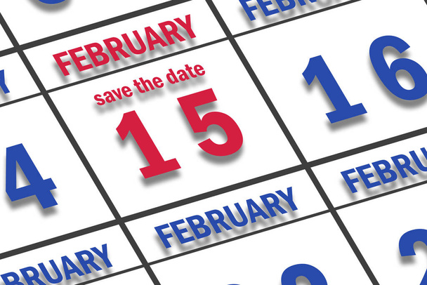 15 de Fevereiro. Dia 15 do mês, Data marcada Salvar a data em um calendário. mês de inverno, conceito de dia do ano. - Foto, Imagem