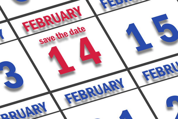 14 de Fevereiro. Dia 14 do mês, Data marcada Salvar a data em um calendário. mês de inverno, conceito de dia do ano. - Foto, Imagem