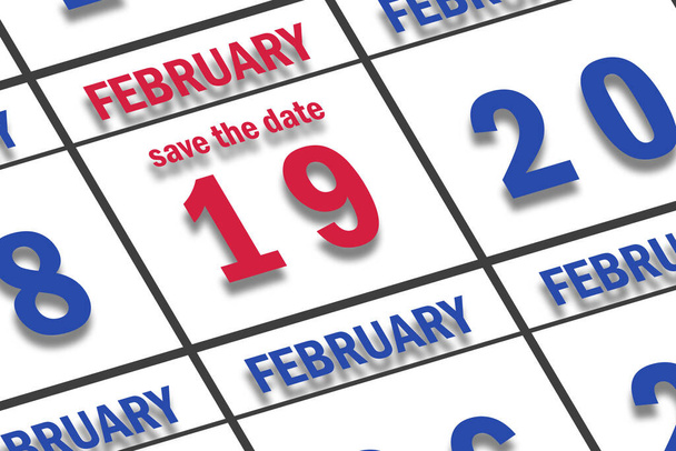 19 de febrero. Día 19 del mes, Fecha marcada Guardar la fecha en un calendario. invierno mes, día del año concepto. - Foto, Imagen