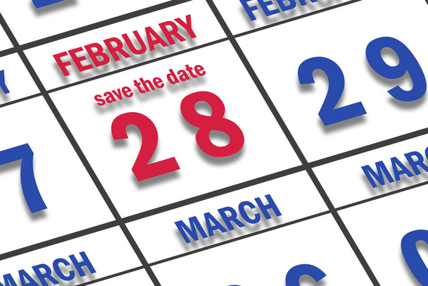 28 de febrero. Día 28 del mes, Fecha marcada Guardar la fecha en un calendario. invierno mes, día del año concepto. - Foto, Imagen