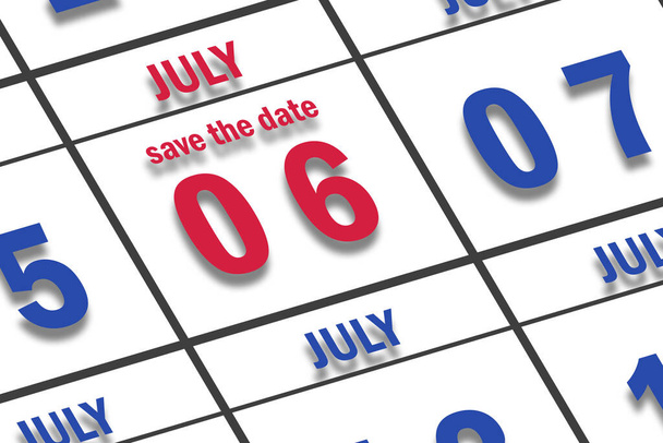 6 de julio. Día 6 del mes, Fecha marcada Guardar la fecha en un calendario. verano mes, día del año concepto. - Foto, Imagen