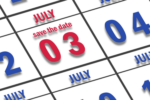 3 de julio. Día 3 del mes, Fecha marcada Guardar la fecha en un calendario. verano mes, día del año concepto. - Foto, Imagen