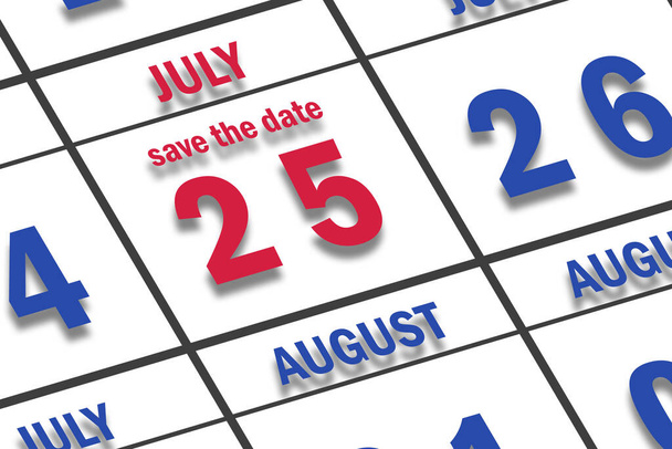 25 de julio. Día 25 del mes, Fecha marcada Guardar la fecha en un calendario. verano mes, día del año concepto. - Foto, imagen