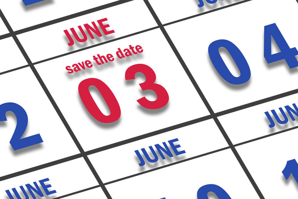 3 de junio. Día 3 del mes, Fecha marcada Guardar la fecha en un calendario. verano mes, día del año concepto. - Foto, imagen