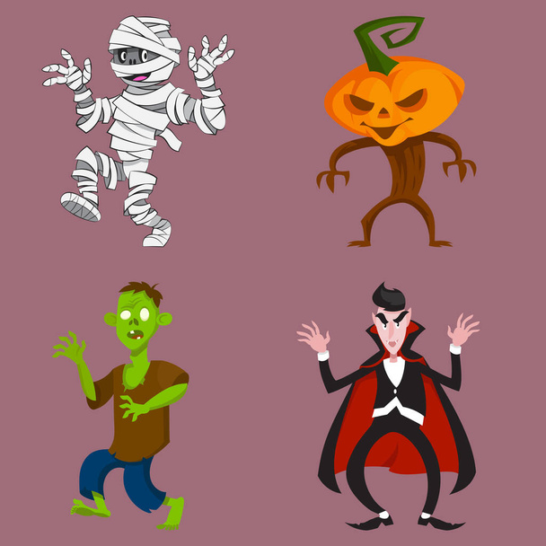 Monster in einschüchternden Posen. Halloween-Figuren im Cartoon-Stil. - Vektor, Bild