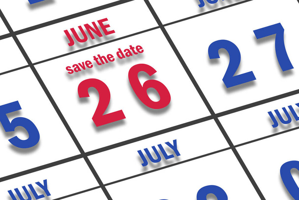 26 de junio. Día 26 del mes, Fecha marcada Guardar la fecha en un calendario. verano mes, día del año concepto. - Foto, imagen