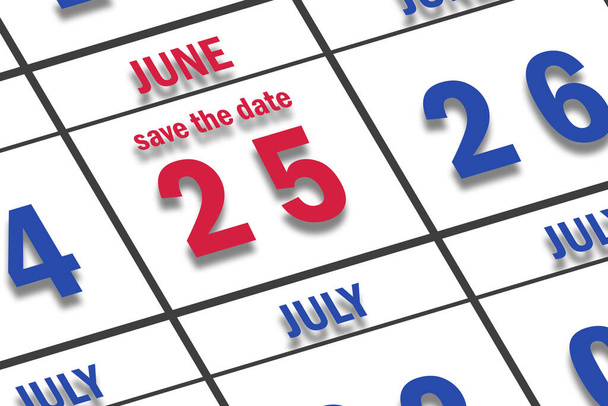 25 de junio. Día 25 del mes, Fecha marcada Guardar la fecha en un calendario. verano mes, día del año concepto. - Foto, Imagen