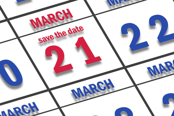 21 de marzo. Día 20 del mes, Fecha marcada Guardar la fecha en un calendario. mes de primavera, concepto del día del año. - Foto, Imagen