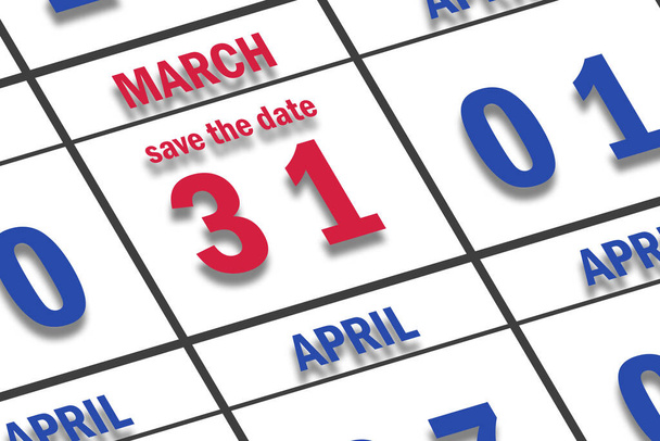 31 de marzo. Día 31 del mes, Fecha marcada Guardar la fecha en un calendario. mes de primavera, concepto del día del año. - Foto, imagen
