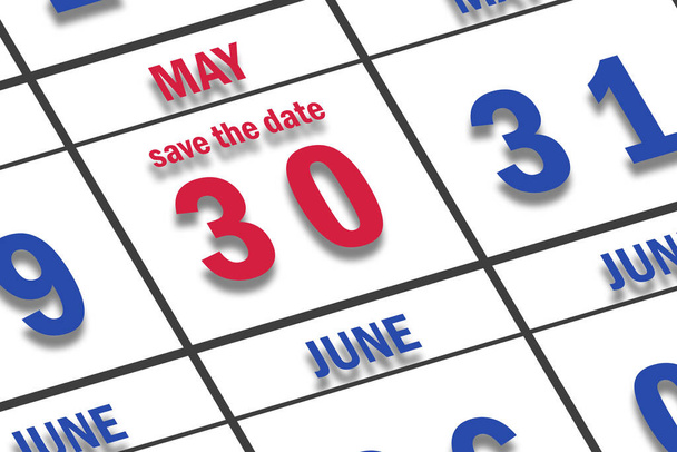 30 de mayo. Día 30 del mes, Fecha marcada Guardar la fecha en un calendario. mes de primavera, concepto del día del año. - Foto, Imagen