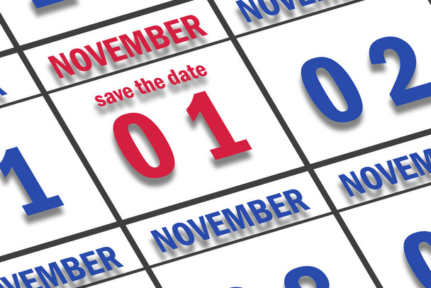 1 de noviembre. Día 1 del mes, Fecha marcada Guardar la fecha en un calendario. otoño mes, día del año concepto. - Foto, Imagen