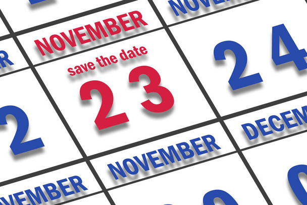 23 de noviembre. Día 23 del mes, Fecha marcada Guardar la fecha en un calendario. otoño mes, día del año concepto. - Foto, Imagen