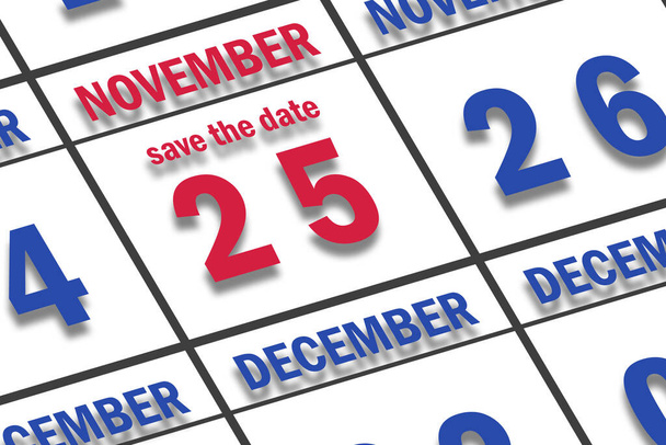 25 de noviembre. Día 25 del mes, Fecha marcada Guardar la fecha en un calendario. otoño mes, día del año concepto. - Foto, Imagen