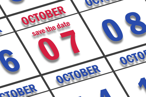7 października. Dzień 7 miesiąca, Data oznaczona Zapisz datę w kalendarzu. jesienny miesiąc, koncepcja dnia roku. - Zdjęcie, obraz