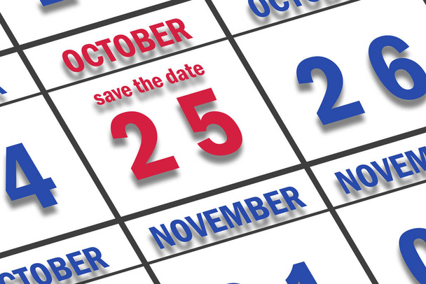 25 de octubre. Día 25 del mes, Fecha marcada Guardar la fecha en un calendario. otoño mes, día del año concepto. - Foto, imagen