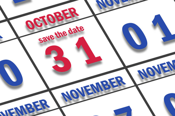 31 de octubre. Día 31 del mes, Fecha marcada Guardar la fecha en un calendario. otoño mes, día del año concepto. - Foto, imagen