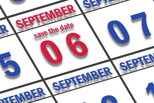 6 de septiembre. Día 6 del mes, Fecha marcada Guardar la fecha en un calendario. otoño mes, día del año concepto. - Foto, imagen