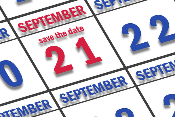 21-go września. Dzień 20 miesiąca, Data oznaczona Zapisz datę w kalendarzu. jesienny miesiąc, koncepcja dnia roku. - Zdjęcie, obraz