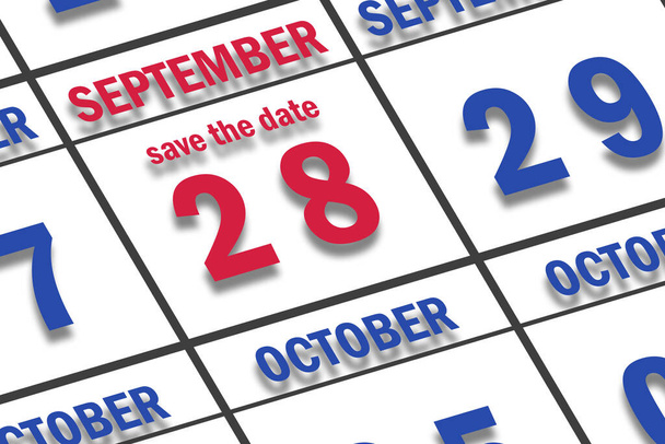 28-ое сентября. День 28 месяца, дата, отмеченная как Сохранить дату в календаре. осень месяц, день года концепция. - Фото, изображение