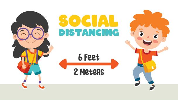 Szociális távolsági szabályok gyermekek számára - Vektor, kép