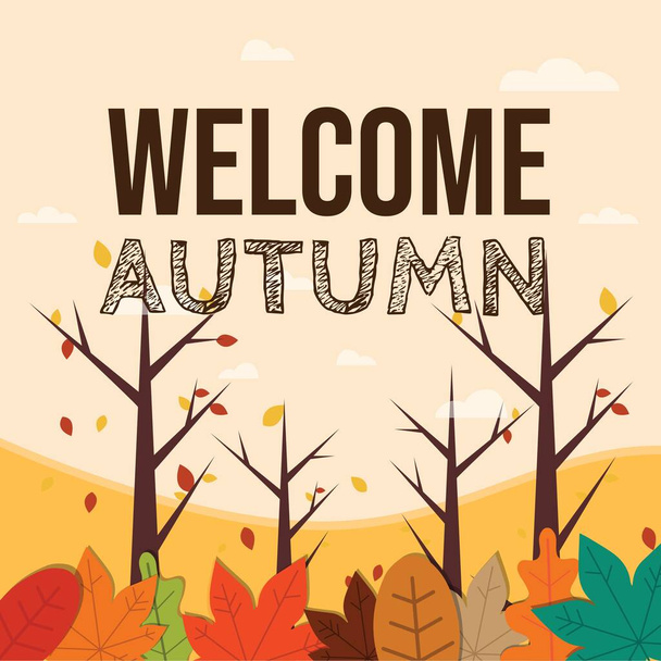 Welcome autumn vector background.Autumn season maple and oak leaves with greeting text in empty space background - Vettoriali, immagini