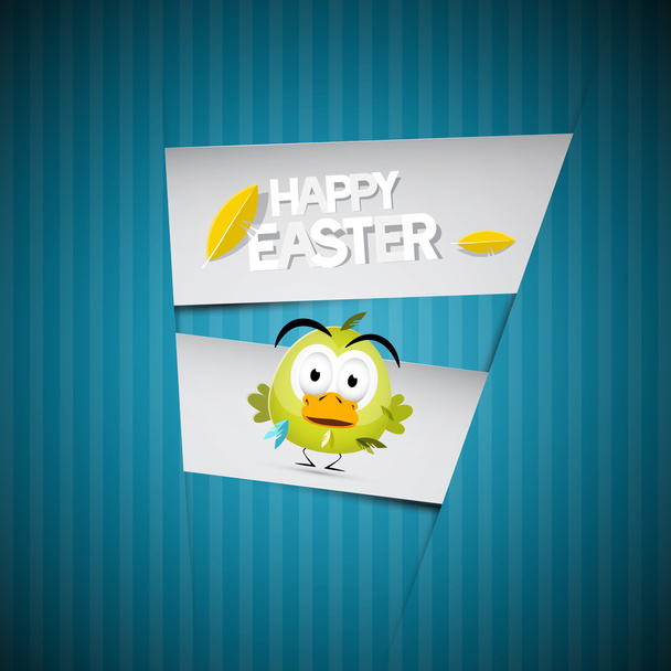 Easter Retro Blue Paper Cardboard Background with Chicken - Vector, Image