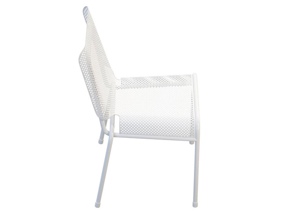 Chaise moderne en métal. Dosseret en métal blanc et assise sur fond blanc. Mi-siècle, Loft, Intérieur industriel. 3d rendu - Photo, image