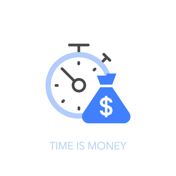 Ο χρόνος είναι χρηματικό σύμβολο με χρονόμετρο και τσάντα με χρήματα. Εύκολο στη χρήση για την ιστοσελίδα ή την παρουσίασή σας. - Διάνυσμα, εικόνα