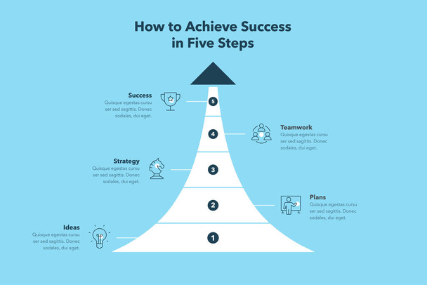 Απλό infographic για το πώς να επιτύχετε την επιτυχία σε πέντε βήματα με χώρο για το περιεχόμενό σας - μπλε έκδοση. Εύκολο στη χρήση για την ιστοσελίδα ή την παρουσίασή σας. - Διάνυσμα, εικόνα