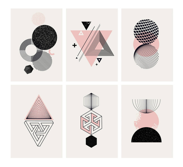 Set of posters with abstract geometric shapes. Modern minimalist concepts for art print, wall art, home and office decoration, interior design, web and social media banners, cover template. - Vector, Image