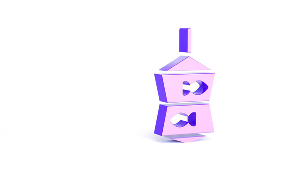 Red de pesca púrpura con icono de pescado aislado sobre fondo blanco. Concepto minimalista. 3D ilustración 3D render. - Foto, Imagen