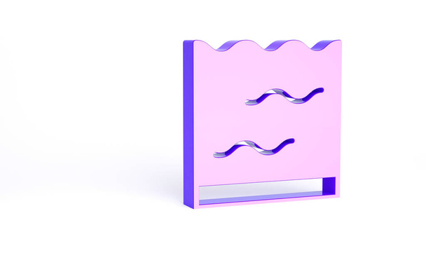 Фиолетовый аквариум значок изолирован на белом фоне. Аквариум для дома и домашних животных. Концепция минимализма. 3D-рендеринг. - Фото, изображение