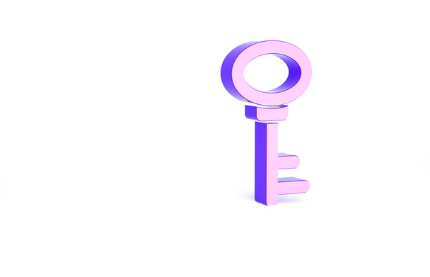 白の背景に隔離された紫の家のキーアイコン。最小限の概念。3Dイラスト3Dレンダリング. - 写真・画像