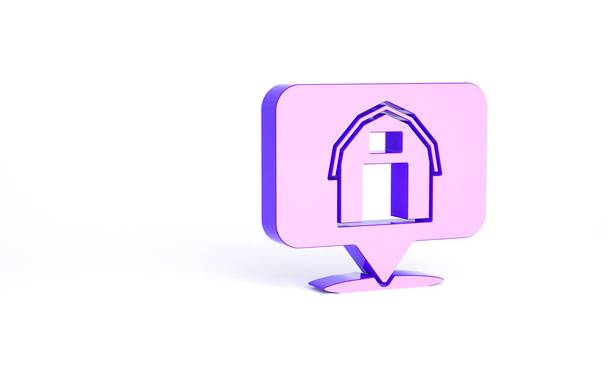 Purple Location farm house icon isolated on white background. Minimalism concept. 3d illustration 3D render. - Photo, Image