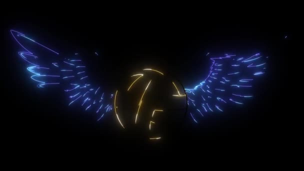 volleyball ball logo with long wings digital neon video - Footage, Video