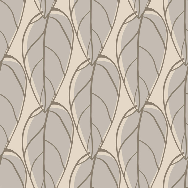 Pale seamless pattern with outline leaves shapes. Abstract foliage ornament and background in grey tones. Designed for wallpaper, textile, wrapping paper, fabric print. Vector illustration. - Vector, Image