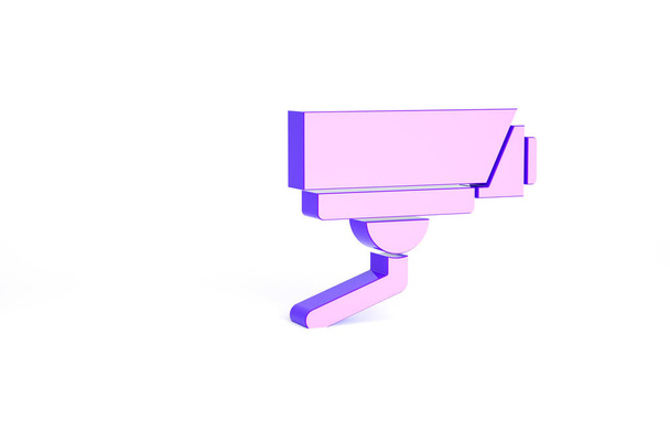 Purple Security camera icon isolated on white background. Minimalism concept. 3d illustration 3D render. - Photo, Image