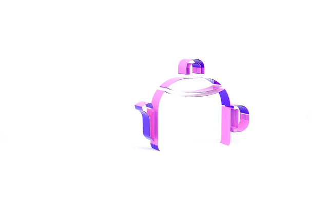 Фиолетовый кедр с иконкой ручки на белом фоне. Значок чайника. Концепция минимализма. 3D-рендеринг. - Фото, изображение