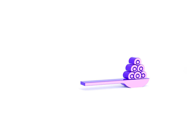 Purple Caviar on a spoon icon isolated on white background. Minimalism concept. 3d illustration 3D render. - Photo, Image