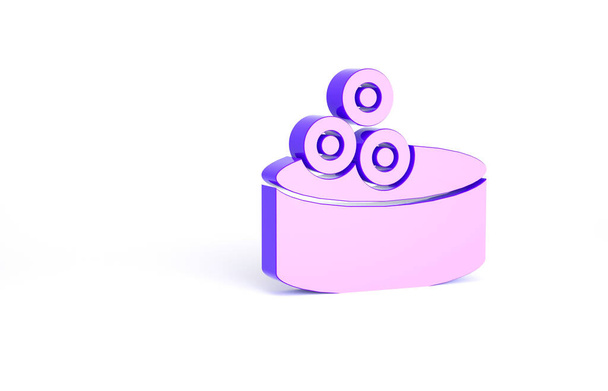 Latta di latta viola con icona caviale isolata su sfondo bianco. Concetto minimalista. Illustrazione 3d rendering 3D. - Foto, immagini