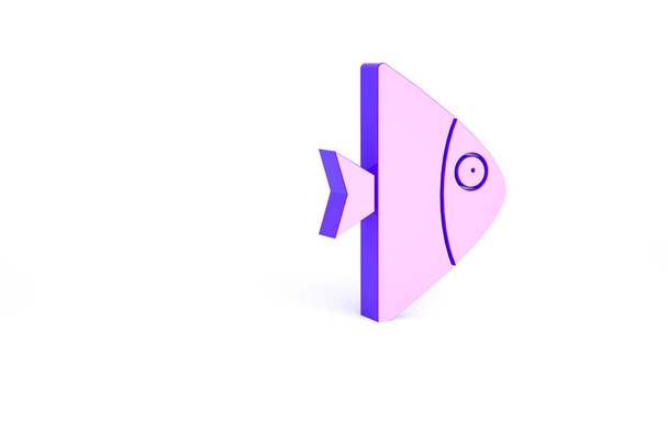 Purple Fish icon isolated on white background. Minimalism concept. 3d illustration 3D render. - Photo, Image