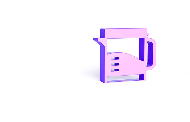 Фиолетовая икона на белом фоне. Значок чайника. Концепция минимализма. 3D-рендеринг. - Фото, изображение