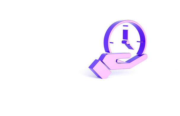 Purple Clock icoon geïsoleerd op witte achtergrond. Tijdsymbool. Minimalisme concept. 3d illustratie 3D renderen. - Foto, afbeelding